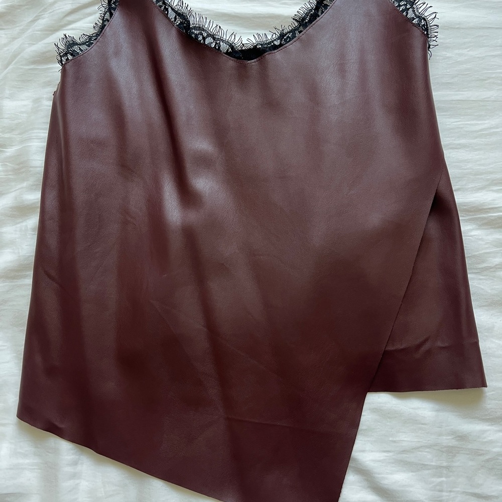 Burgundy Faux Leather Asymmetrical Top